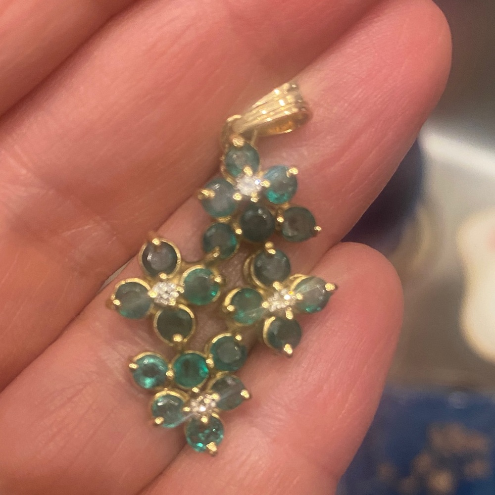 14K Gold Emerald and Diamond 1960s(?) Pendant